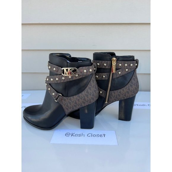 Michael Kors Kincaid Studded Logo Ankle Boot Black Brown Multi - Picture 5 of 11